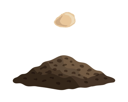 Flat isolated tomato seed and soil heap vector illustration