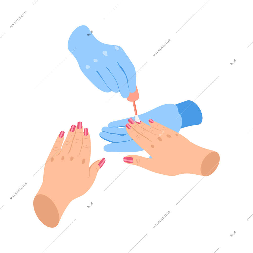 Isometric icon with nail artist hands in gloves doing manicure 3d vector illustration