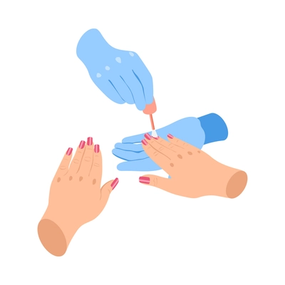 Isometric icon with nail artist hands in gloves doing manicure 3d vector illustration