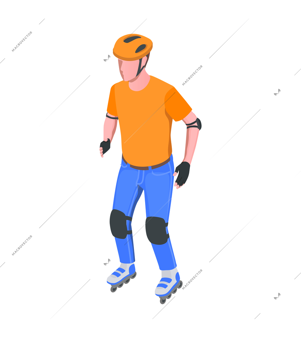 Rollerskating man with helmet gloves and knee pads isometric icon 3d vector illustration