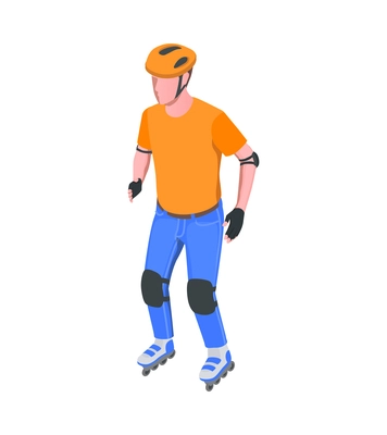 Rollerskating man with helmet gloves and knee pads isometric icon 3d vector illustration