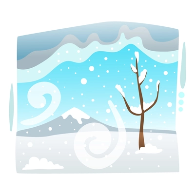 Natural disaster flat composition with wild landscape and snowstorm vector illustration