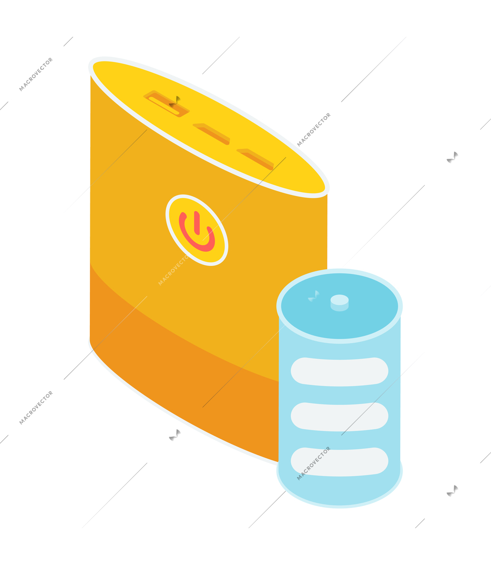 Isometric icon with power bank and battery on white background 3d vector illustration