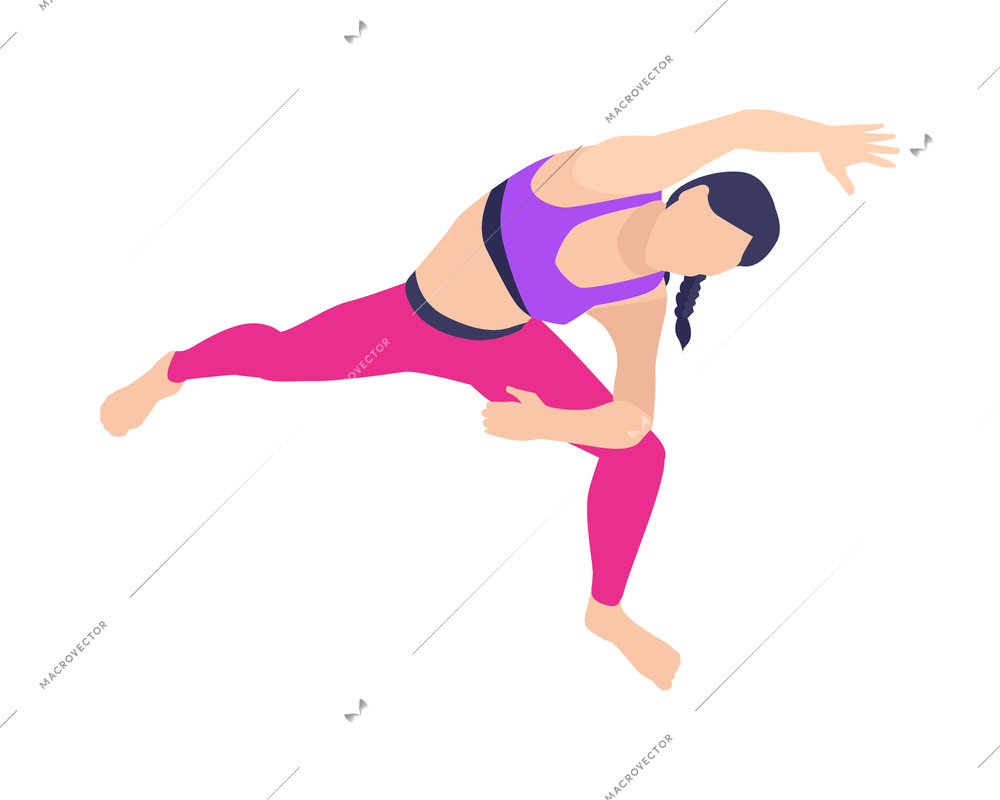 Woman doing yoga stretching fitness in sportswear isometric icon 3d vector illustration