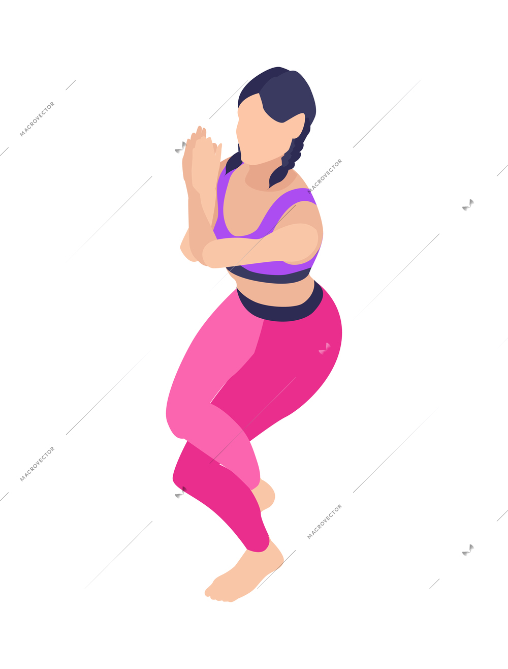 Woman in pink pants performing yoga asana isometric vector illustration