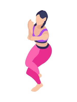 Woman in pink pants performing yoga asana isometric vector illustration