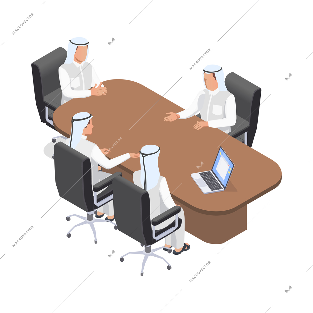 Arab people at business meeting in office isometric icon 3d vector illustration
