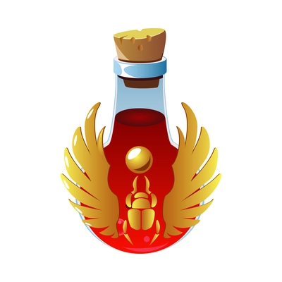 Realistic game icon with red potion or elixir in flask with cork vector illustration