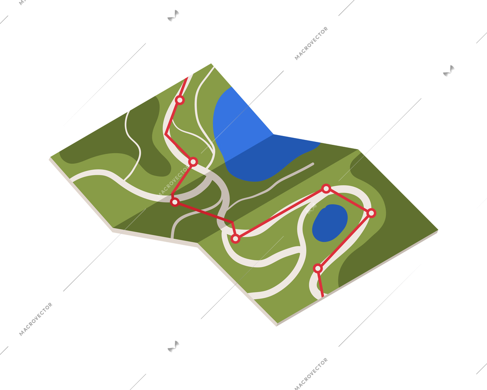 Colored paper map with marked route isometric icon 3d vector illustration