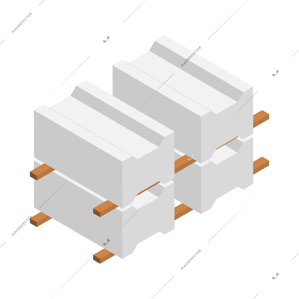 Concrete production items on wooden pallet isometric icon 3d vector illustration