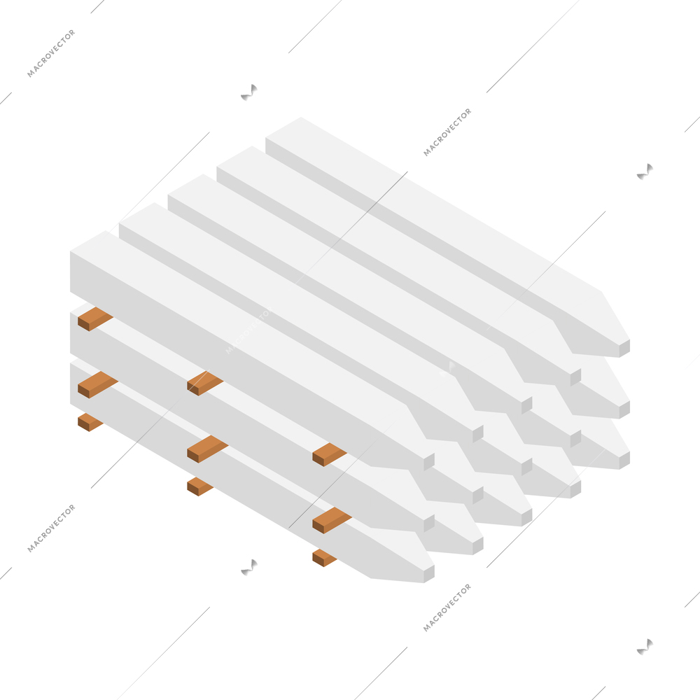 Concrete cement production isometric icon with complete reinforced products 3d vector illustration