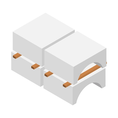 Concrete cement production isometric icon with reinforced products on wooden pallet vector illustration