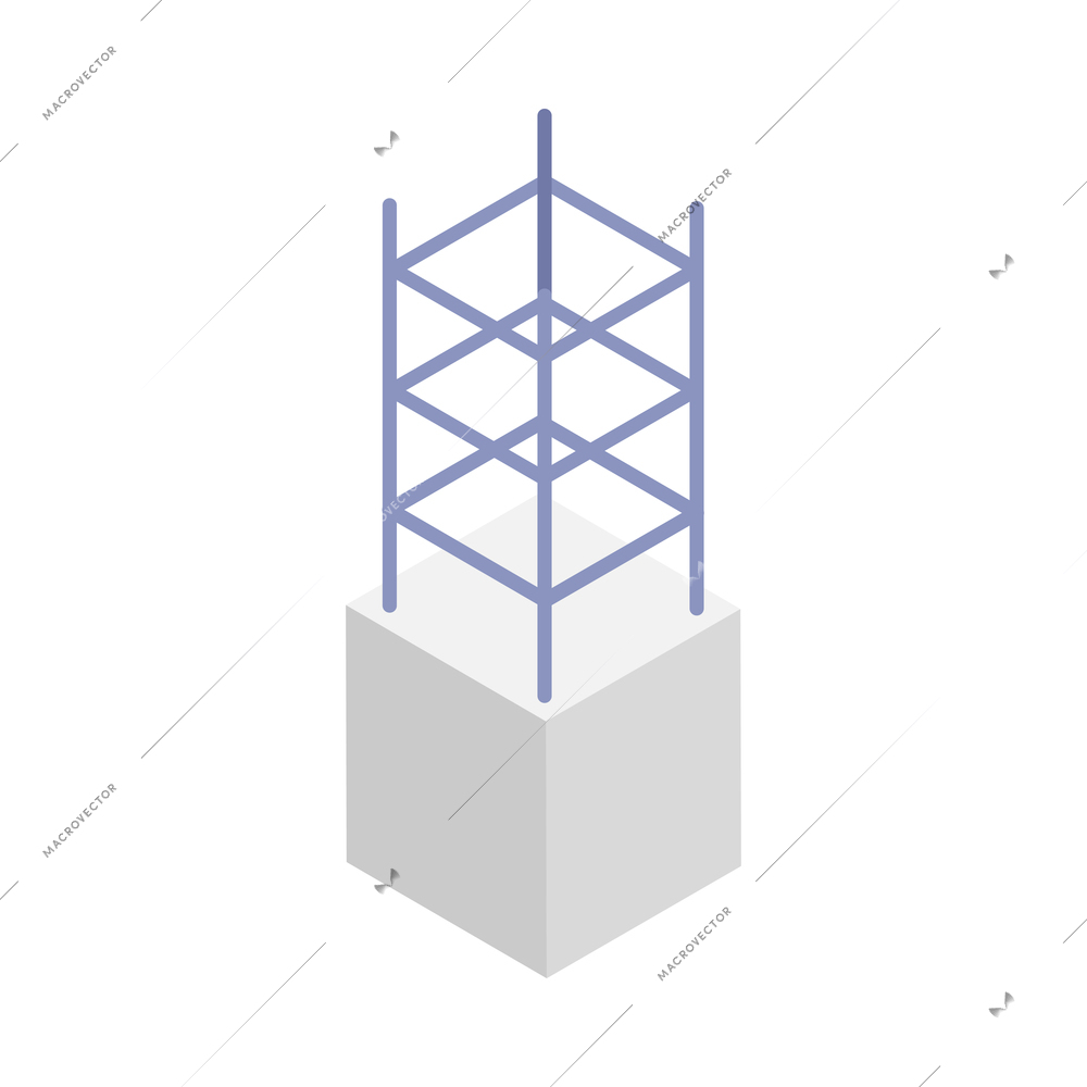 Concrete cement production isometric icon with reinforced item on white background vector illustration