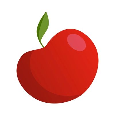 Flat ripe red apple with green leaf on white background vector illustration