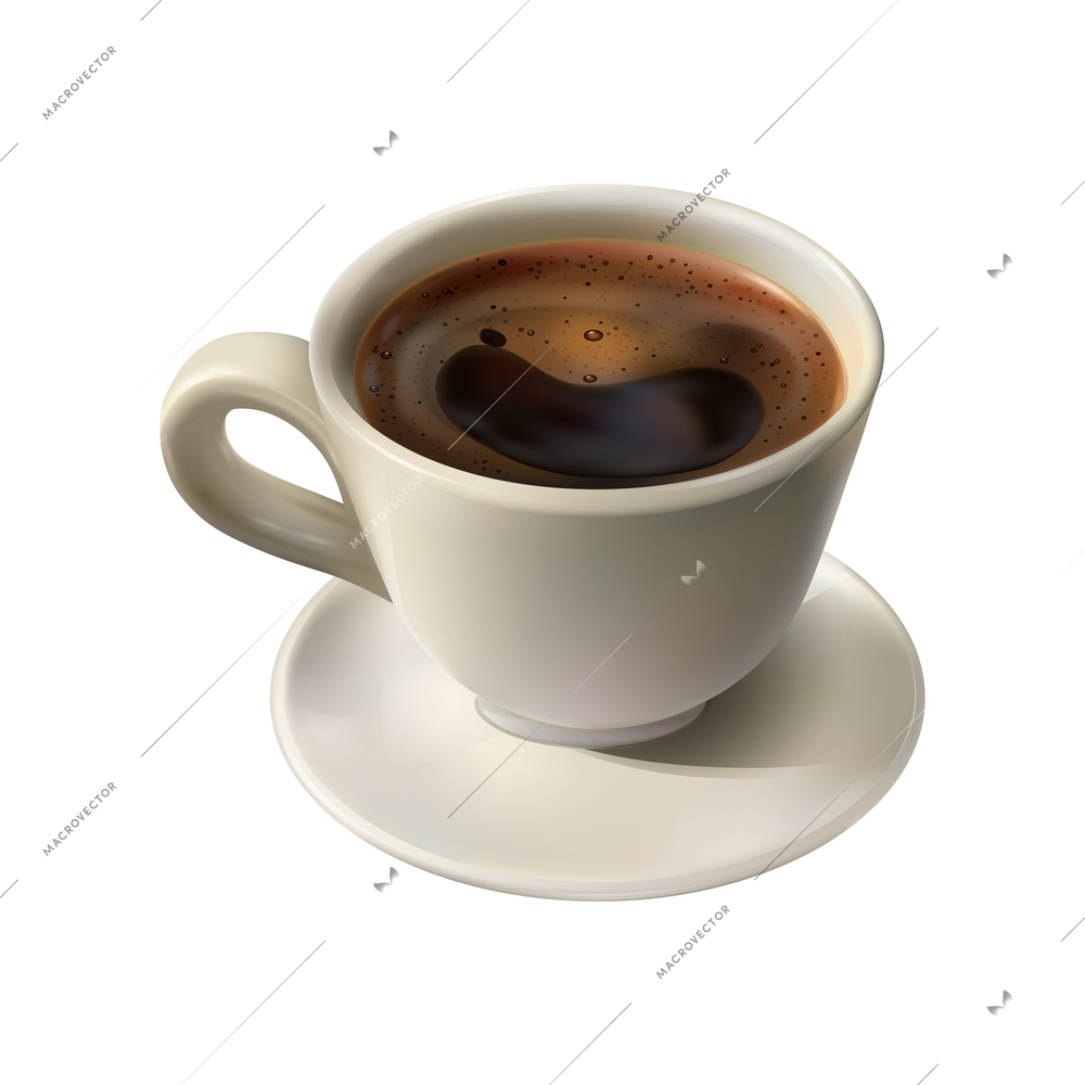 Realistic cup of black brewed coffee on saucer vector illustration