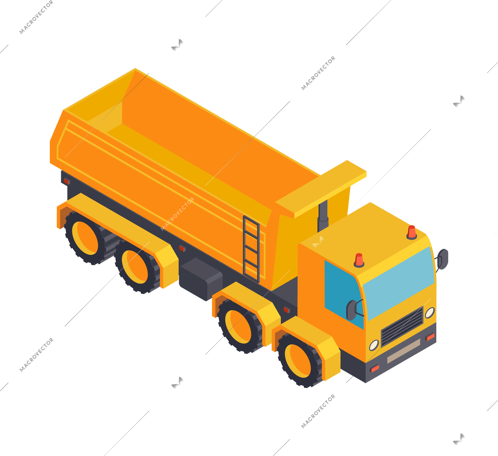 Yellow truck lorry isometric icon on white background vector illustration