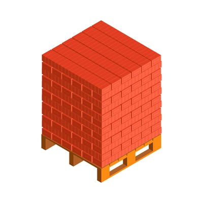 Big stack of bricks located on pallet isometric vector illustration