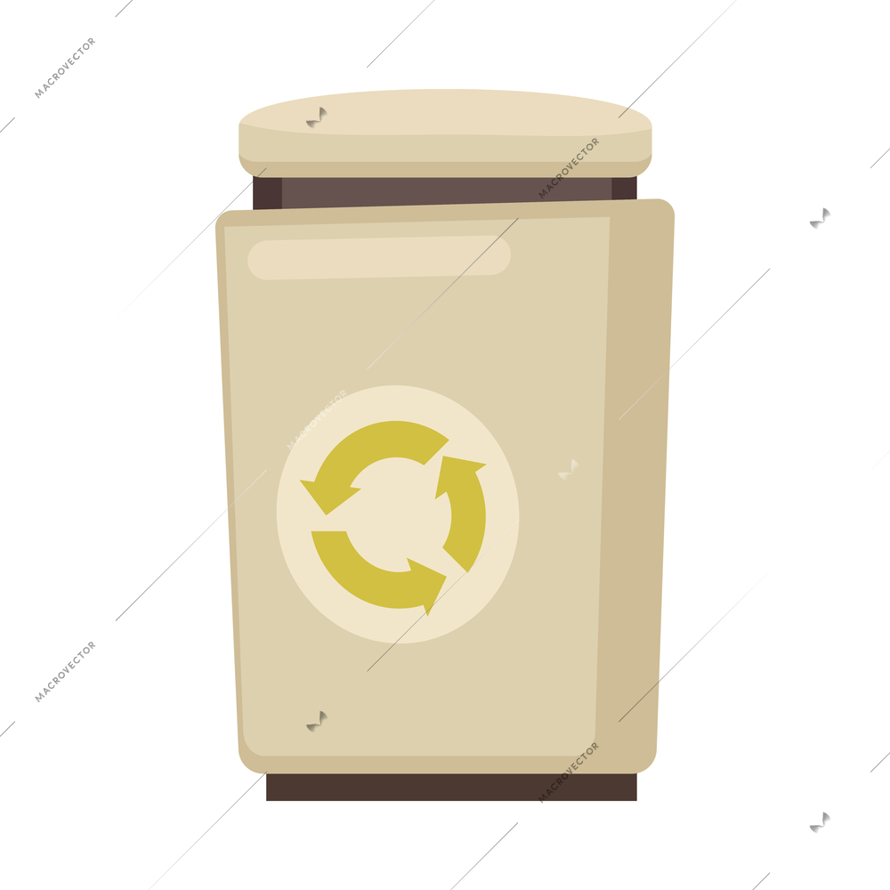 City trash container with recycle symbol flat vector illustration