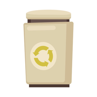 City trash container with recycle symbol flat vector illustration