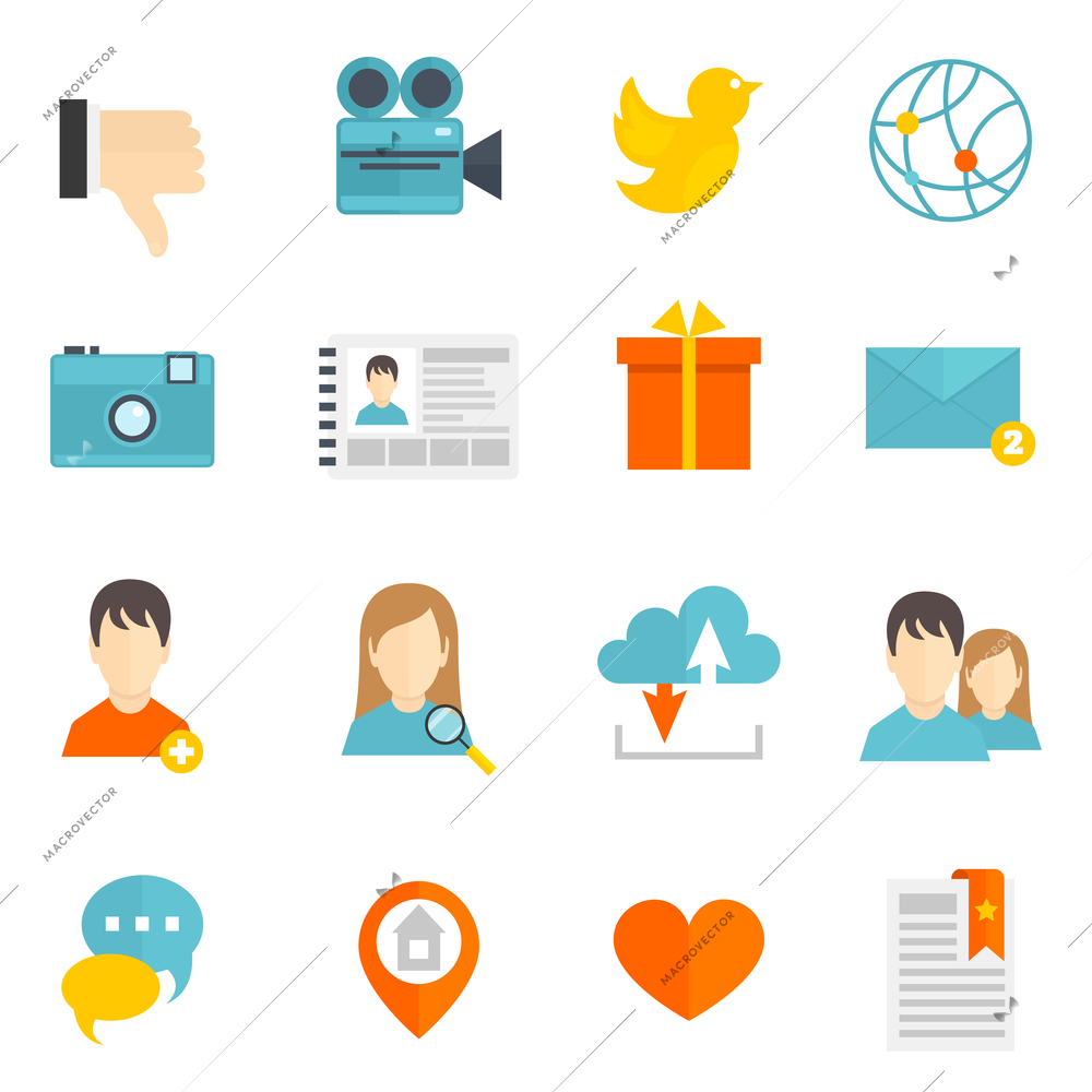 Social media network icons set flat isolated vector illustration