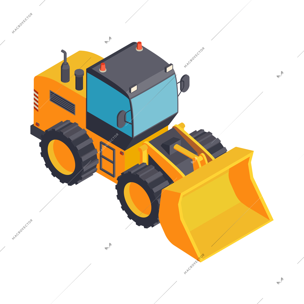 Isometric yellow bulldozer construction machine icon on white background 3d vector illustration