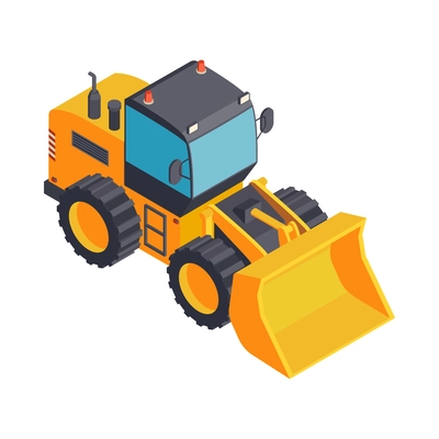 Isometric yellow bulldozer construction machine icon on white background 3d vector illustration