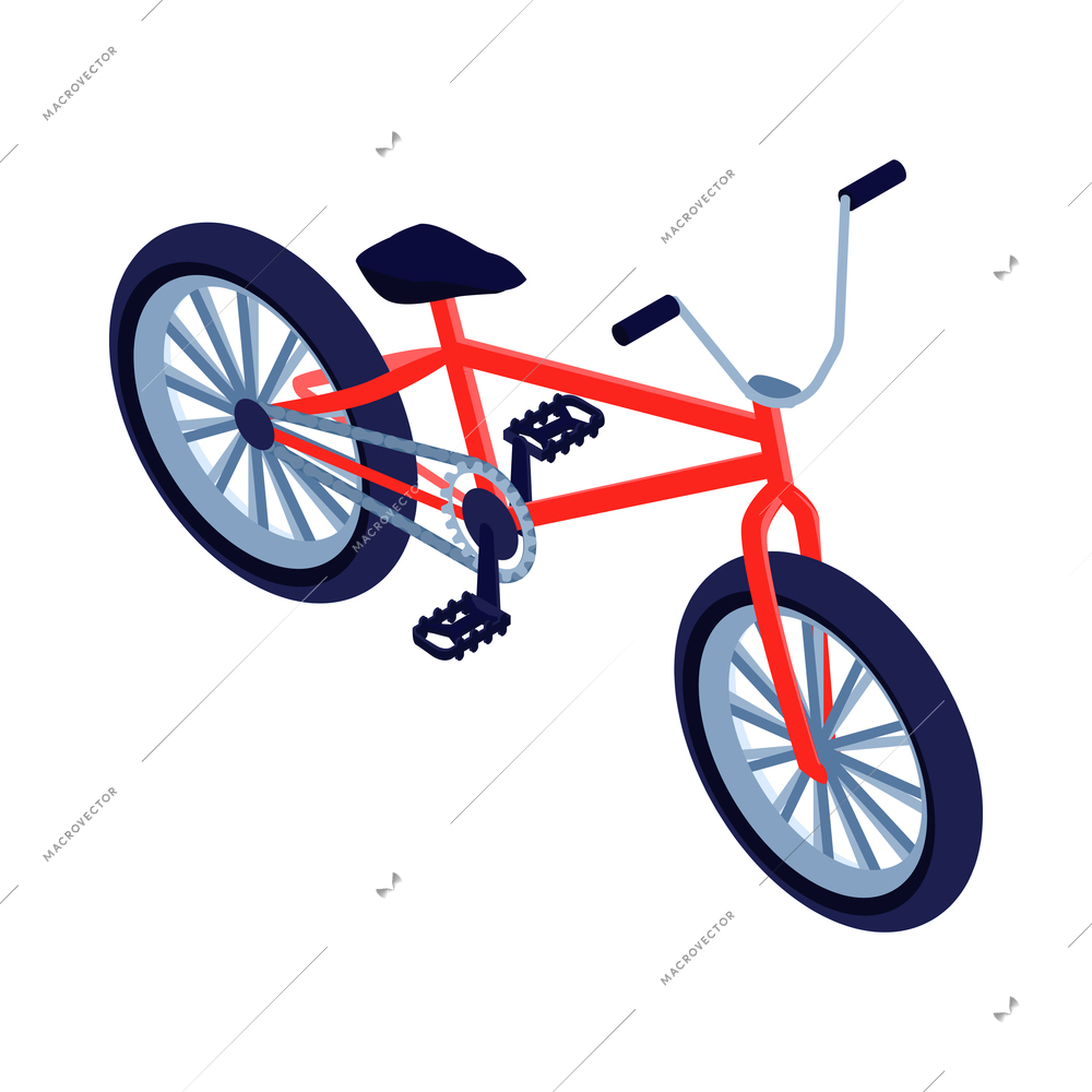 Red mountain bike isometric icon on white background vector illustration