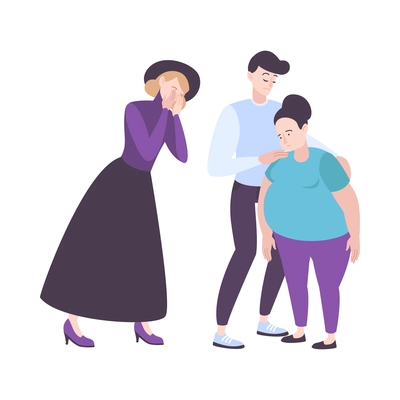 Three sad crying mourning people on white background flat isolated vector illustration