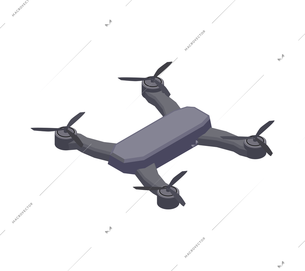 Remote controlled black quadrocopter on blank background isometric icon 3d vector illustration