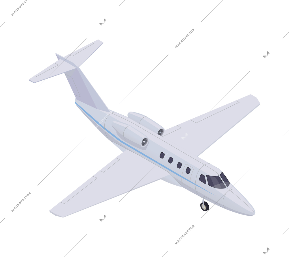 Small white passenger plane in isometric style on blank background 3d vector illustration