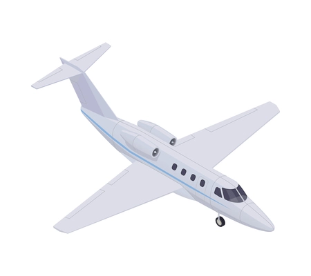 Small white passenger plane in isometric style on blank background 3d vector illustration