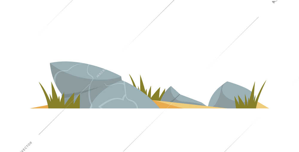 Decorative stones with grass for garden or park landscape design on white background vector illustration