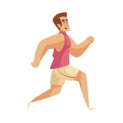 Happy man doing sport jogging on white background flat vector illustration