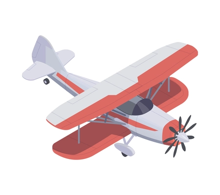 Isometric red and white agricultural plane icon 3d vector illustration