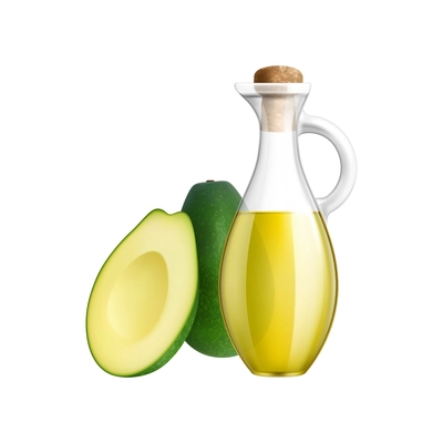 Glass jar of avocado oil realistic icon vector illustration