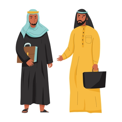 Arab people flat icon with two arabic businessmen with briefcases isolated vector illustration