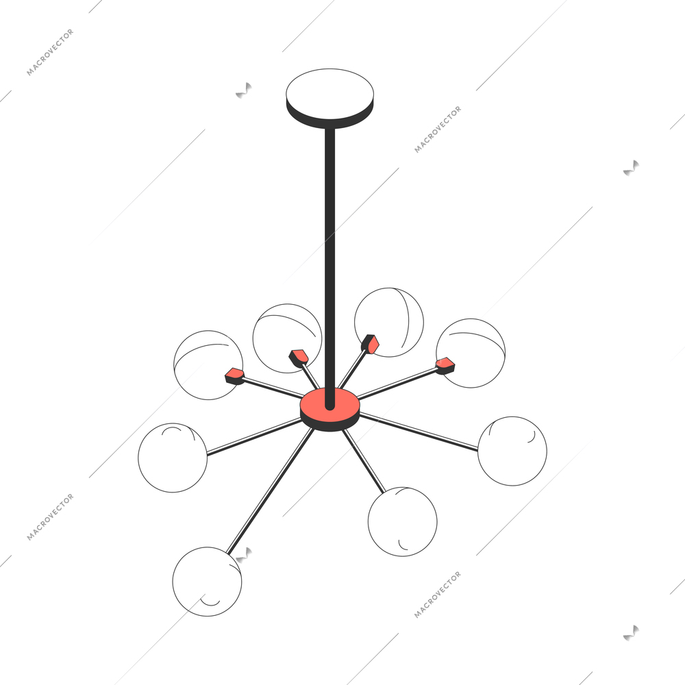 Modern chandelier icon in isometric style on white background 3d vector illustration