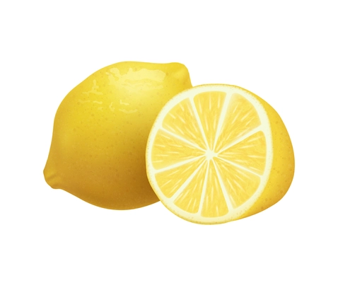 Whole and half lemon on white background realistic vector illustration