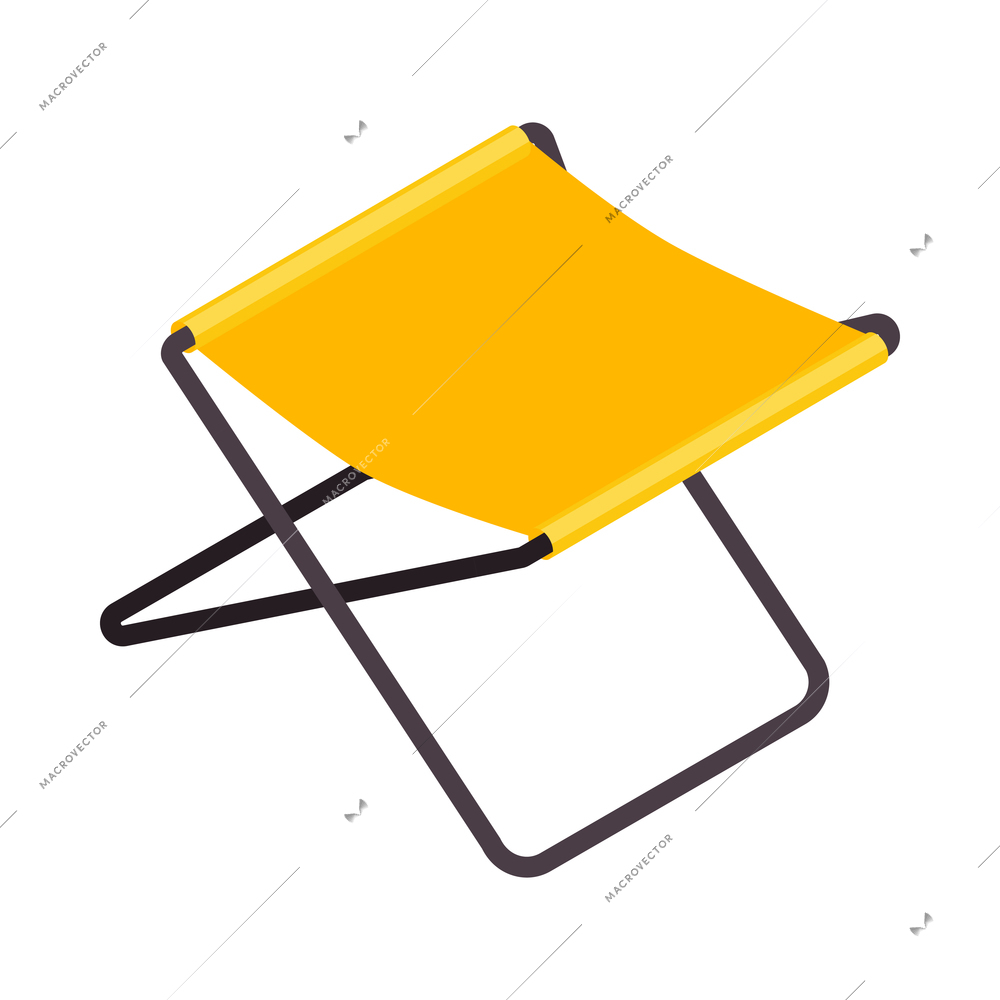 Isometric yellow camping folding stool icon on white background 3d vector illustration