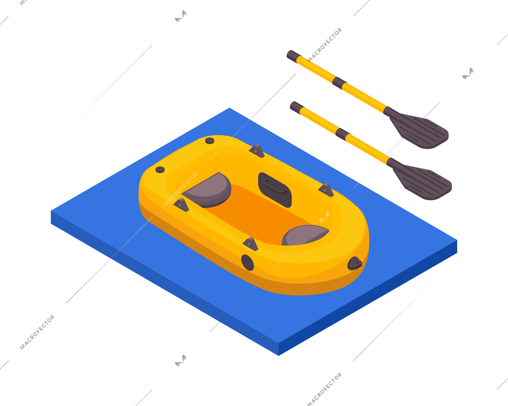 Isometric icon with boat on water and two paddels isolated vector illustration