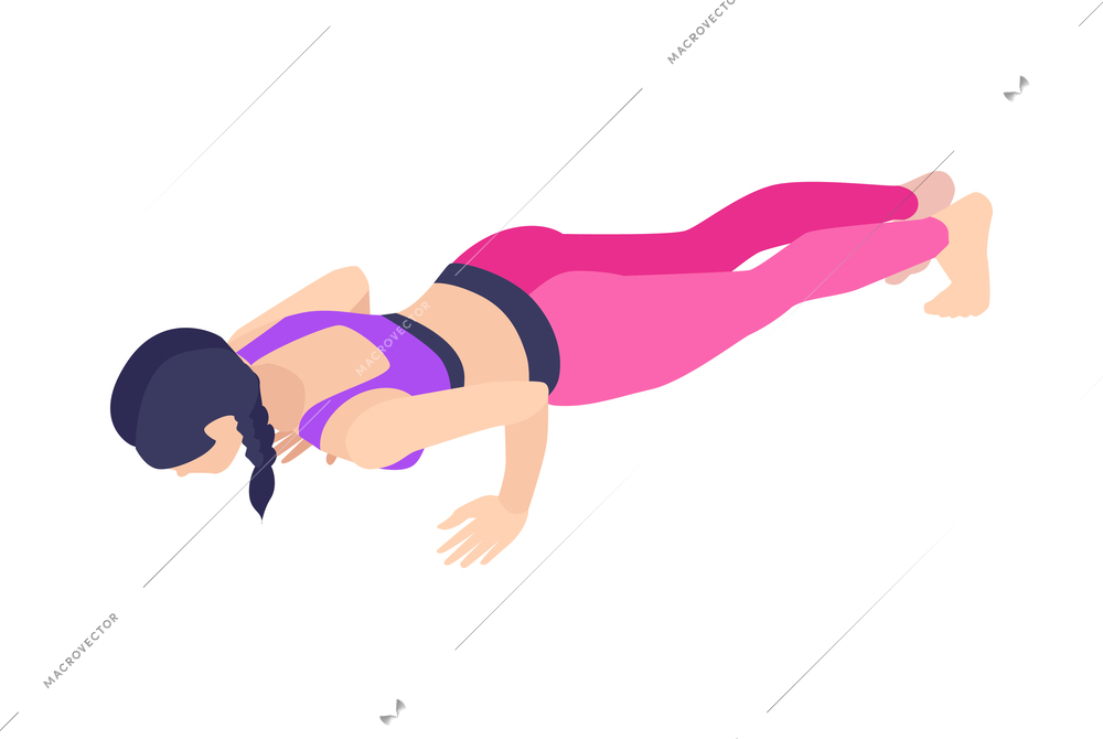 Woman in bright sportswear doing fitness isometric icon vector illustration