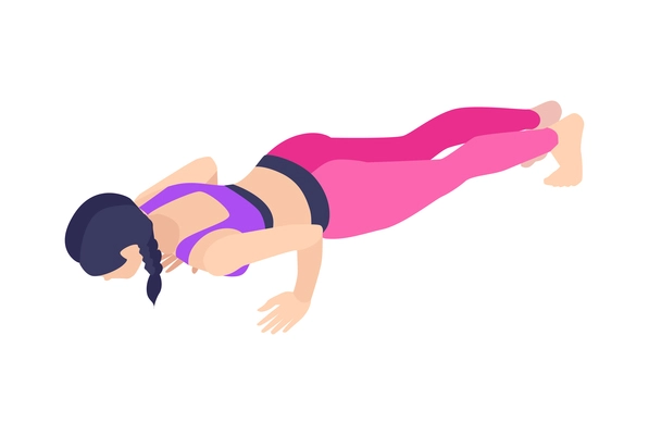 Woman in bright sportswear doing fitness isometric icon vector illustration