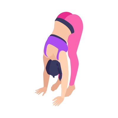 Woman practicing standing forward bend yoga pose isometric icon vector illustration