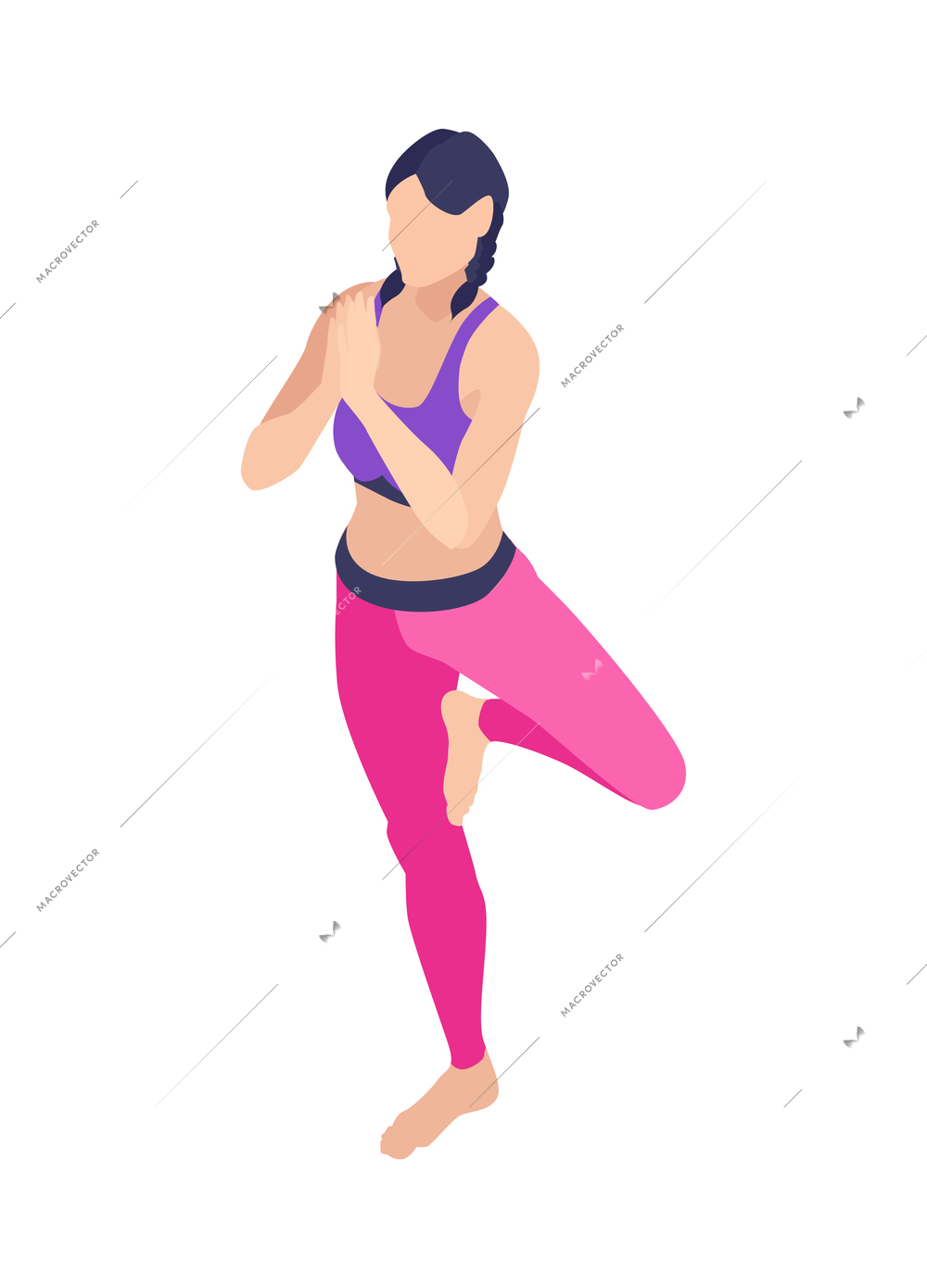 Woman in pink pants practicing yoga asana isometric 3d icon vector illustration