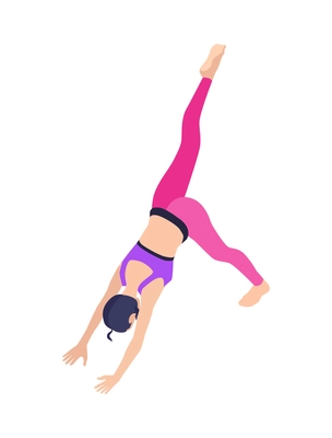 Isometric icon with female character doing yoga 3d vector illustration