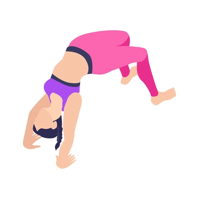 Woman doing fitness making crab posture isometric icon vector illustration