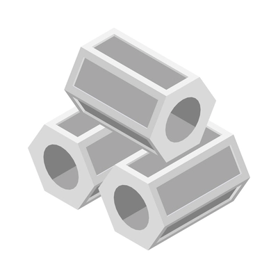 Concrete cement production isometric icon with stacked reinforced pipes 3d vector illustration