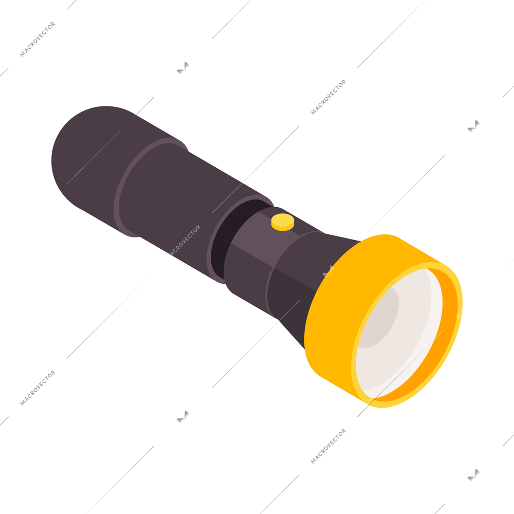 Isometric electric flashlight icon on white background 3d vector illustration