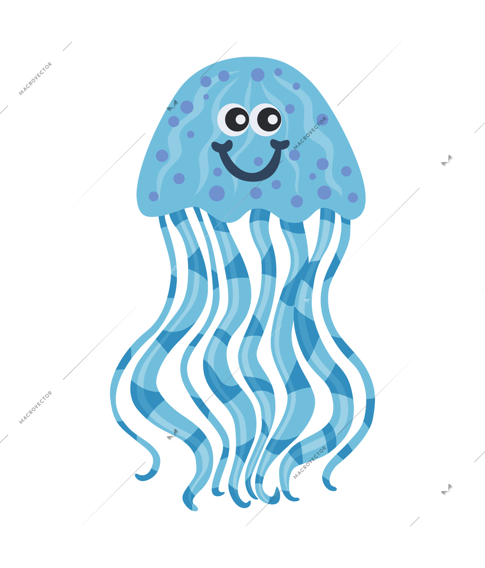 Cute funny sea jellyfish in blue color cartoon vector illustration