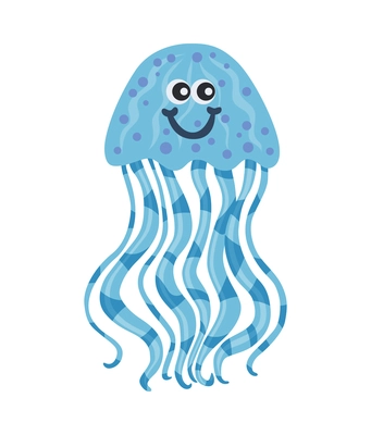 Cute funny sea jellyfish in blue color cartoon vector illustration